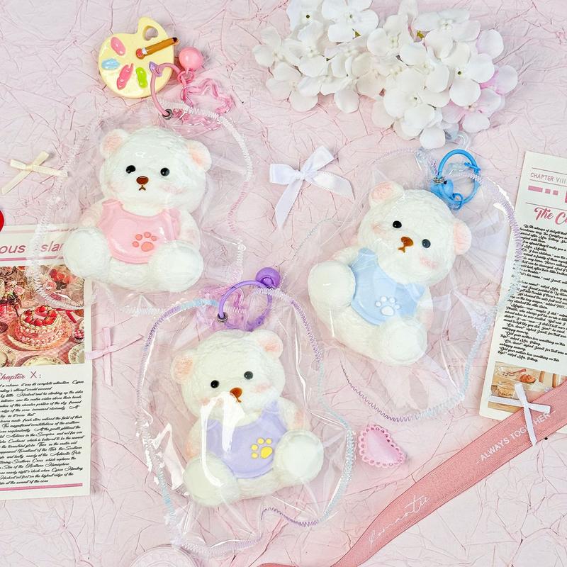 【癒し度MAX】パステル天使クマちゃん スクイーズ（ボールチェーン付き・選べる4色）